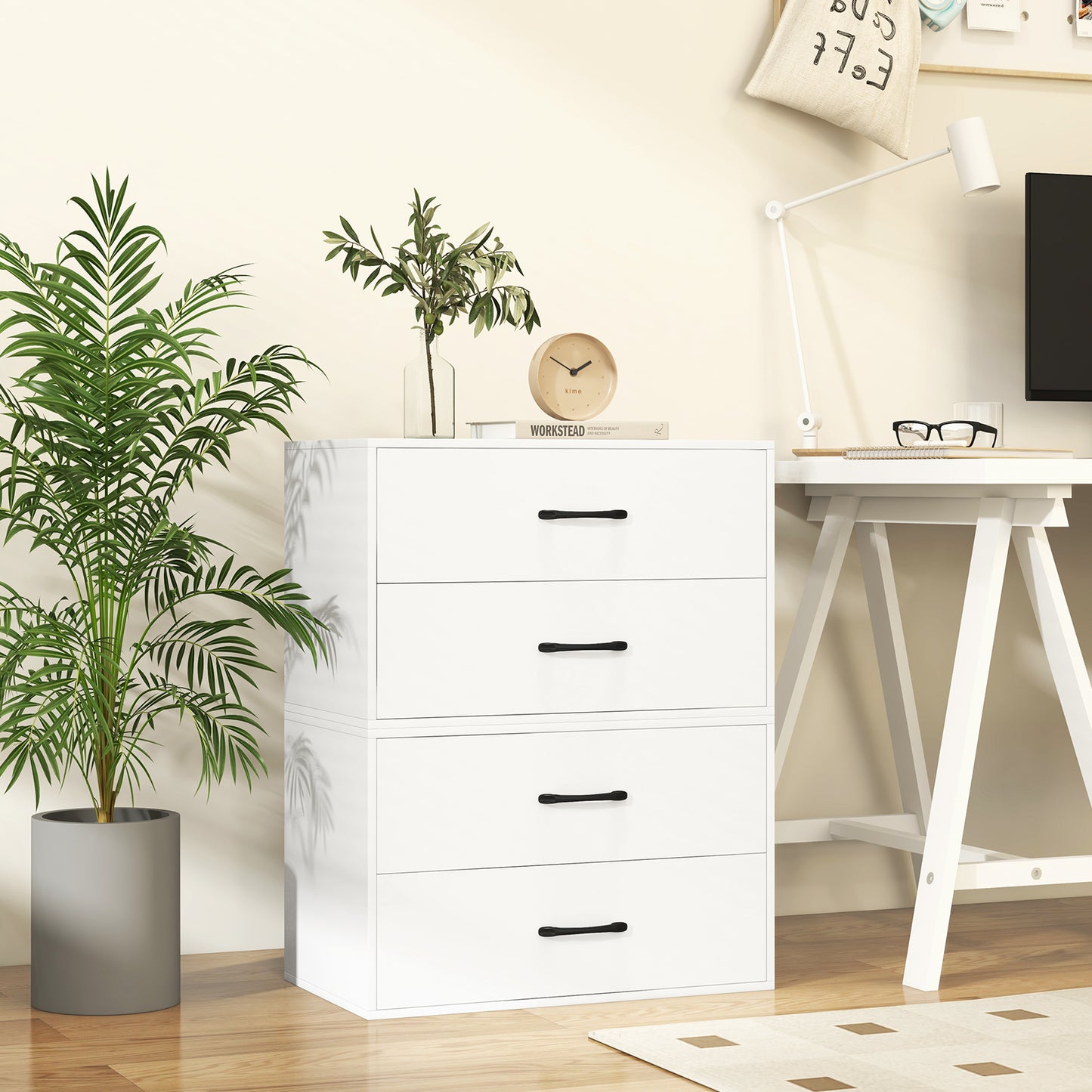 2-Drawer Stackable Horizontal Storage Cabinet Dresser Chest with Handles