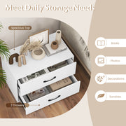 2-Drawer Stackable Horizontal Storage Cabinet Dresser Chest with Handles-White