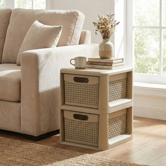 2-Drawer Storage Organizer with Wicker Patterns