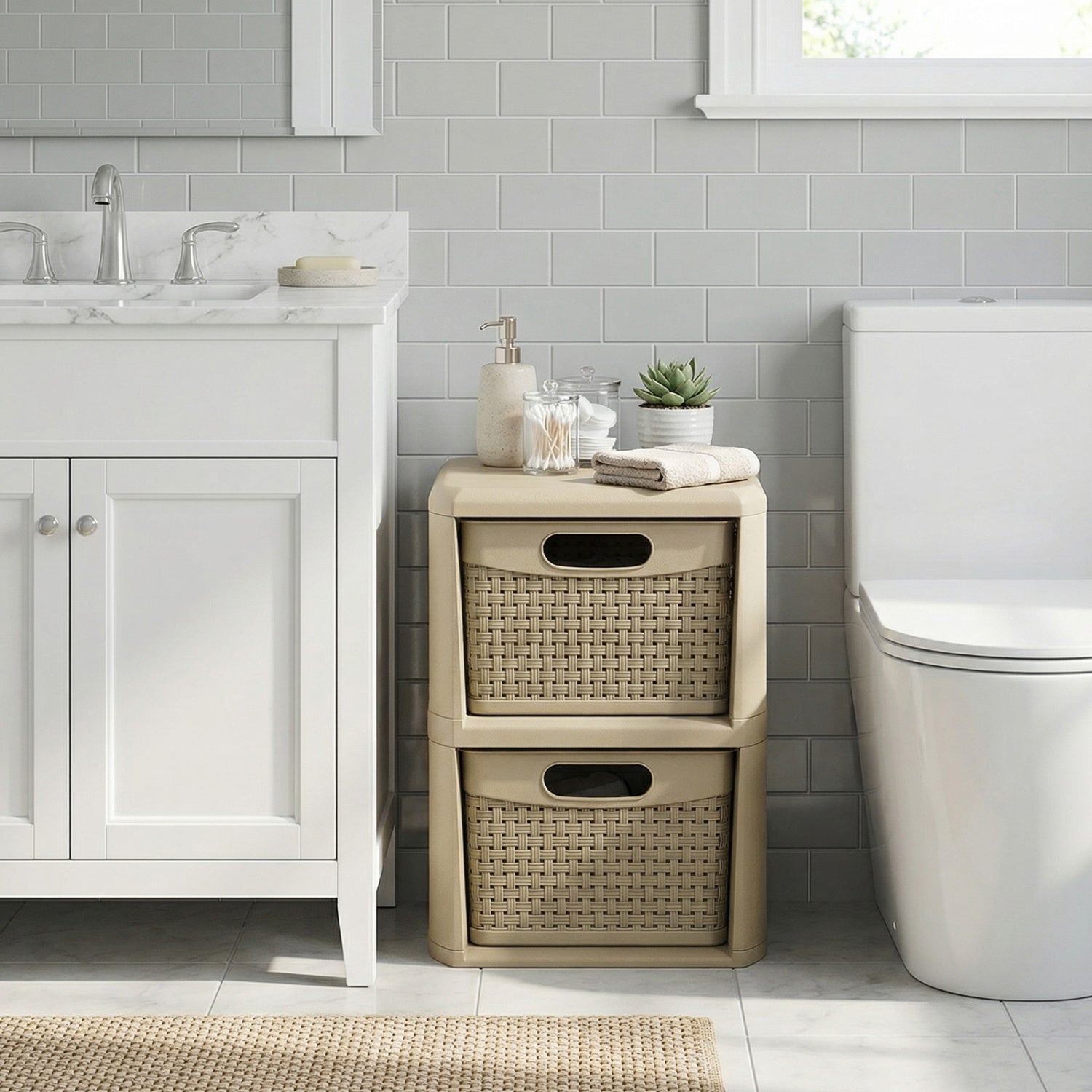 2-Drawer Storage Organizer with Wicker Patterns