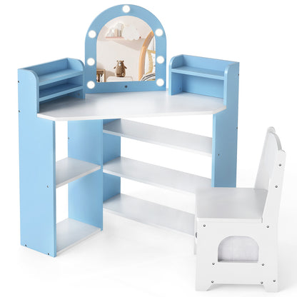 2-In-1 Kids Vanity Set with Lights for Toddlers 3+ Years Old-White