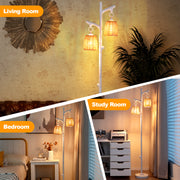2 Light Tree Trunk Lamps with Wicker Shade-White