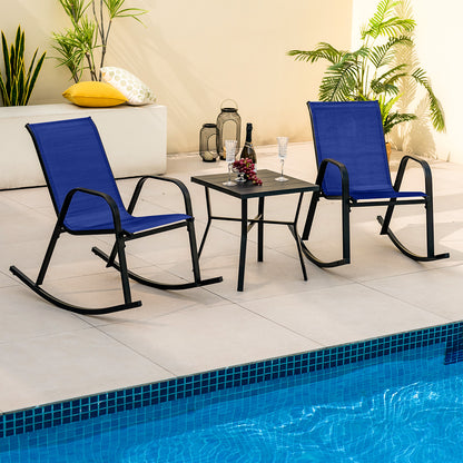 Set of 2 Metal Patio Rocking Chair with Breathable Seat Fabric-Navy