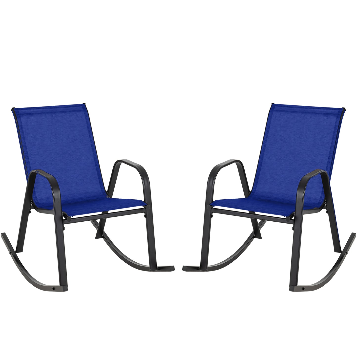 Set of 2 Metal Patio Rocking Chair with Breathable Seat Fabric-Navy