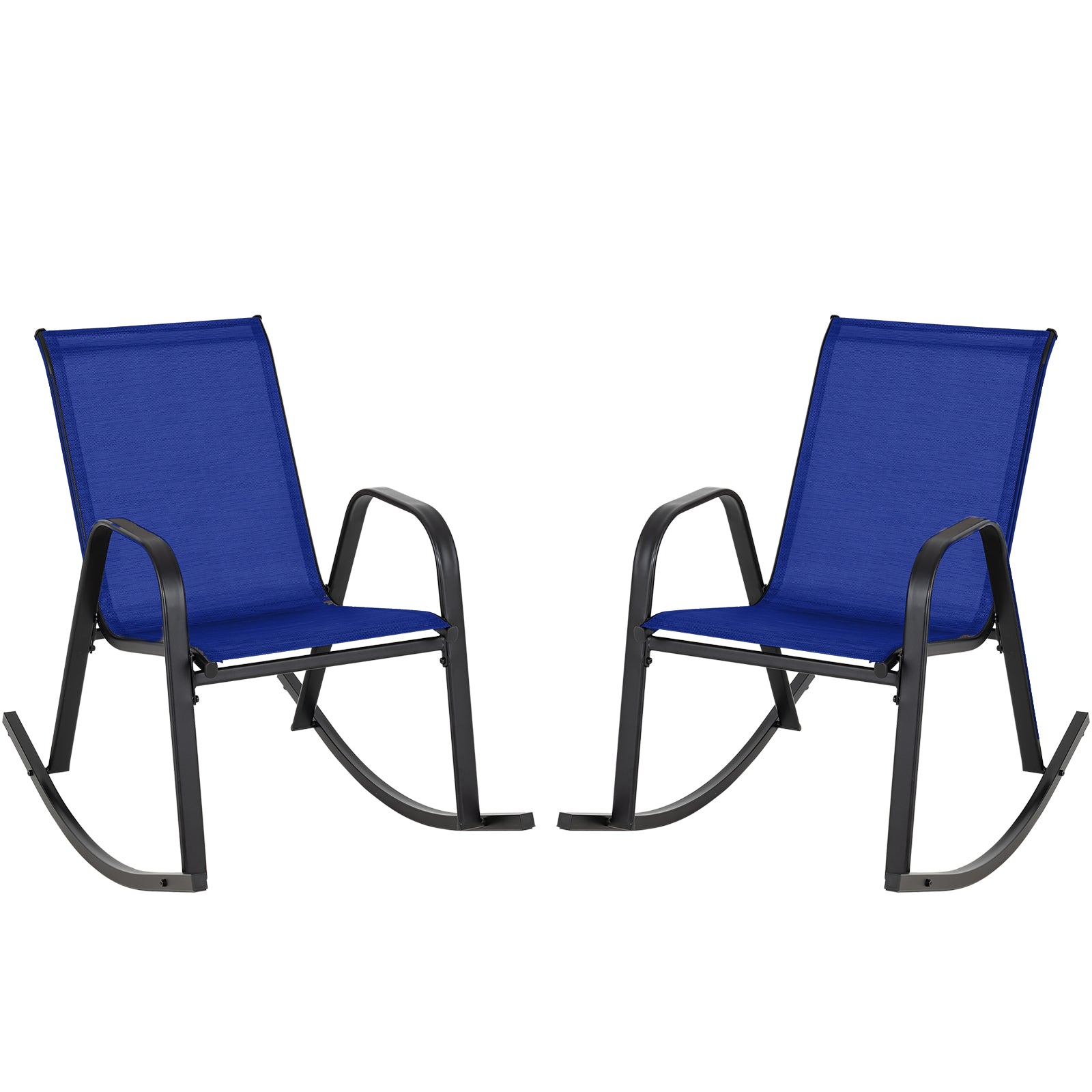 Set of 2 Metal Patio Rocking Chair with Breathable Seat Fabric-Navy