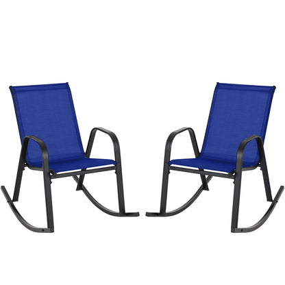 Set of 2 Metal Patio Rocking Chair with Breathable Seat Fabric-Navy