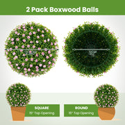 2 PCS Artificial Plant Topiary Balls 17.5 Inch Faux Decorative Balls with Pink Flowers