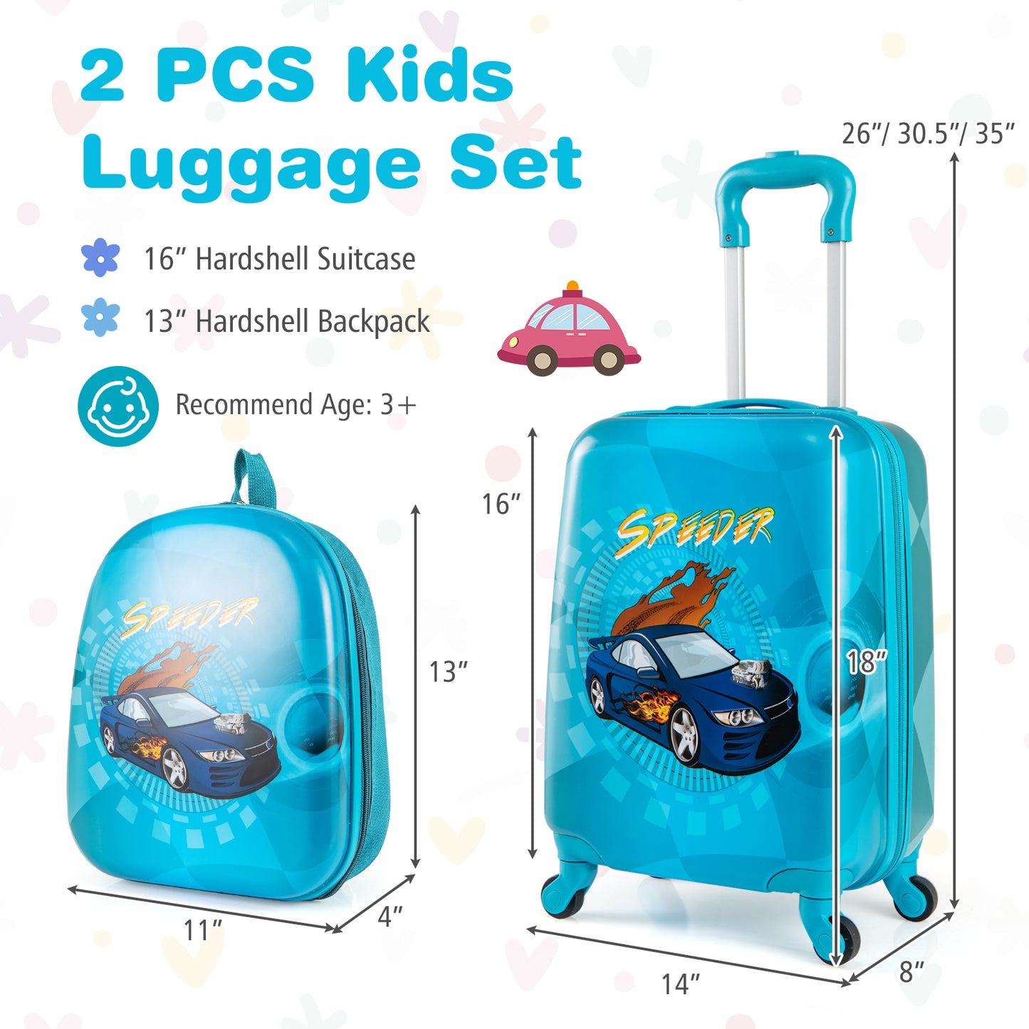 2 PCS Kid Luggage Set With Spinner Wheels for Children Boys Girls