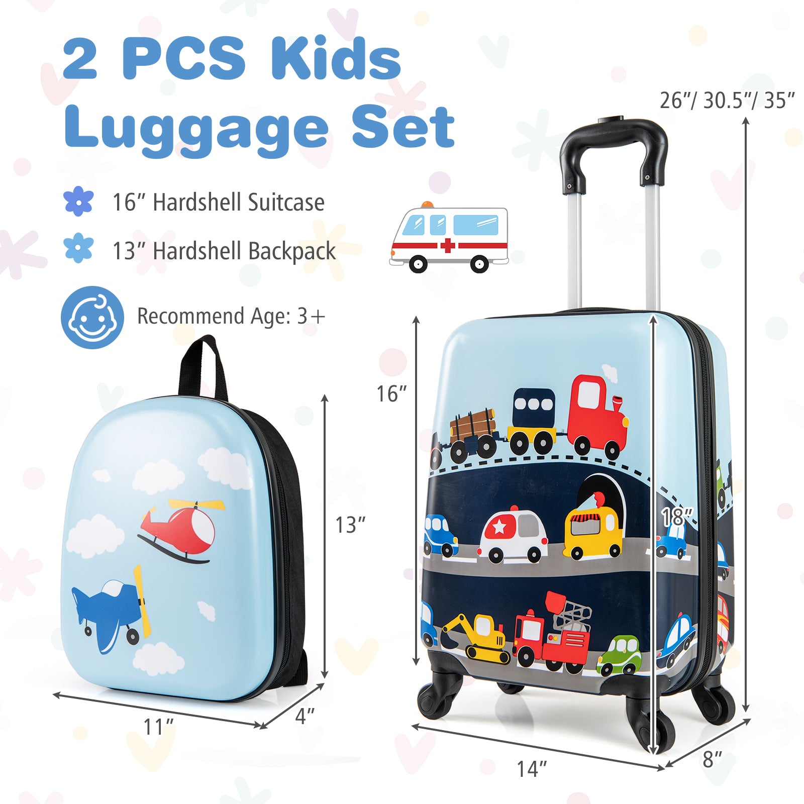 2 PCS Kid Luggage Set With Spinner Wheels for Children Boys Girls