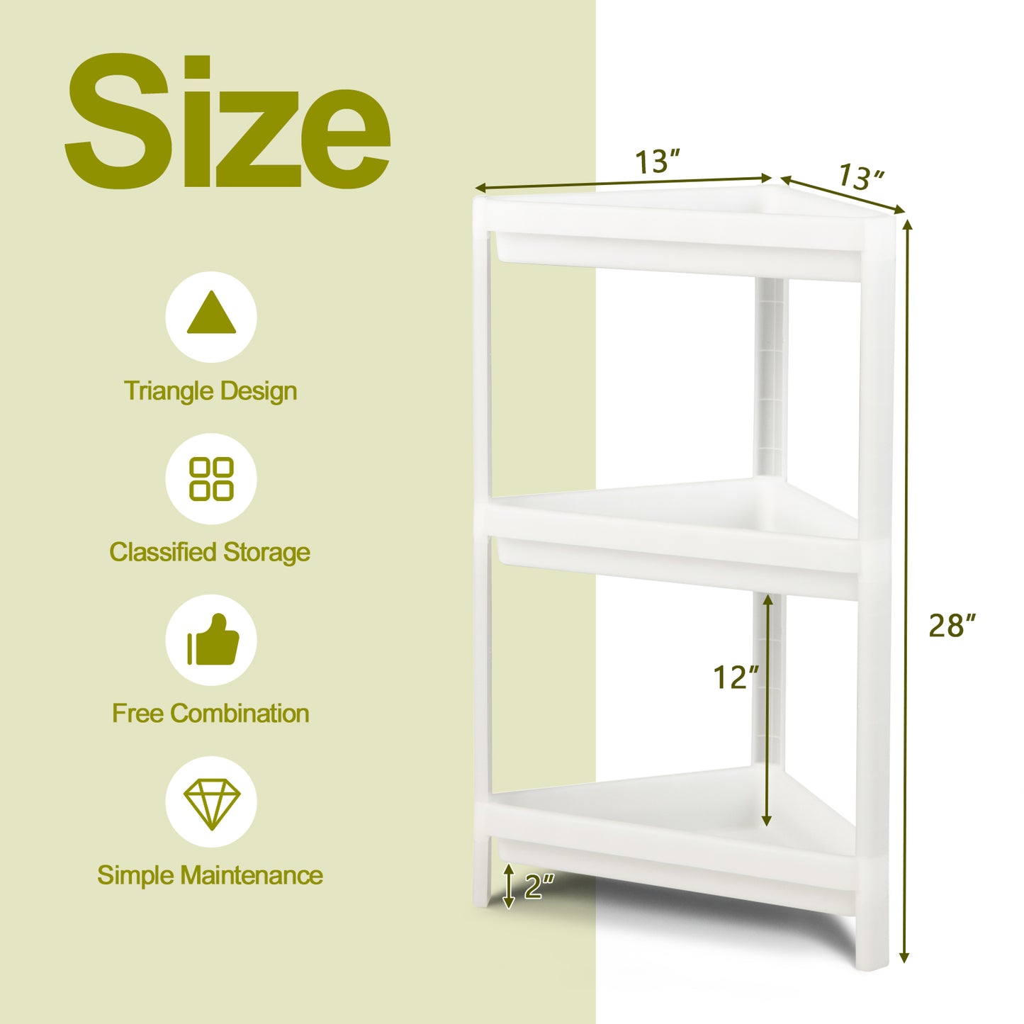 2 Pack 3-Tier Detachable Floor Corner Shower Shelf with Drainage Holes-White