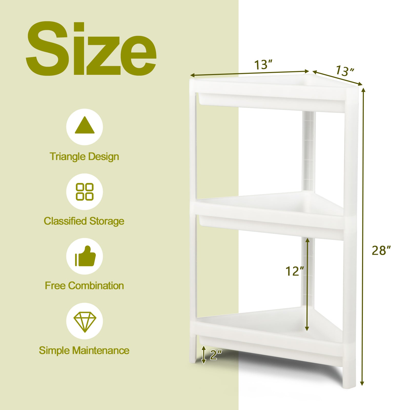 2 Pack 3-Tier Detachable Floor Corner Shower Shelf with Drainage Holes-White