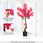 2 Pack 41 Inch Artificial Plum Blossom Tree Fake Floral Plant with 92 Flowers-Red