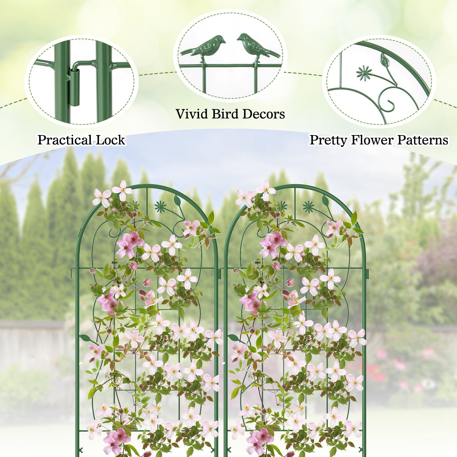 2 Pack 71 x 20 Inch Metal Garden Trellis Rustproof Plant Support for Climbing Plants-Green