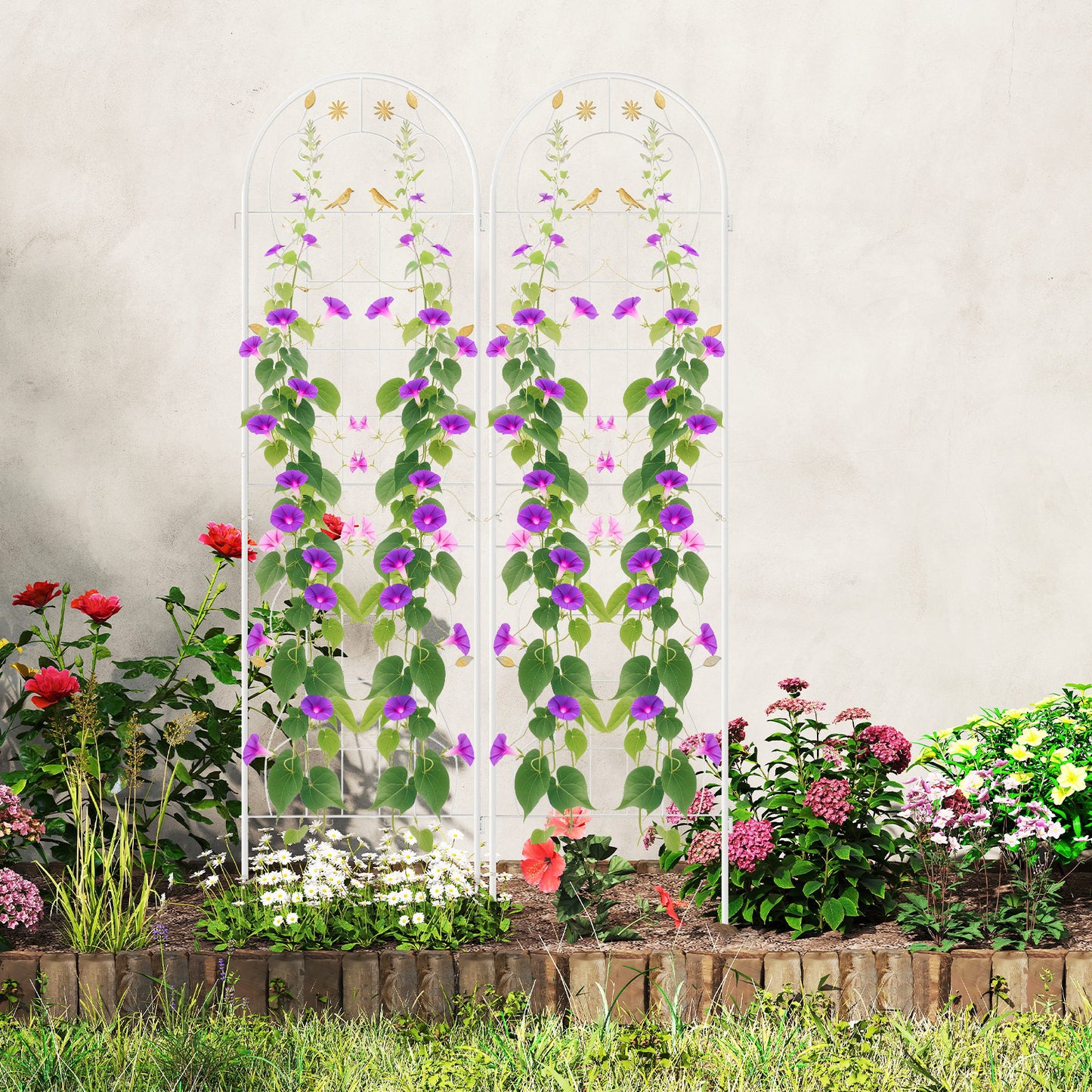 2 Pack 71 x 20 Inch Metal Garden Trellis Rustproof Plant Support for Climbing Plants-White