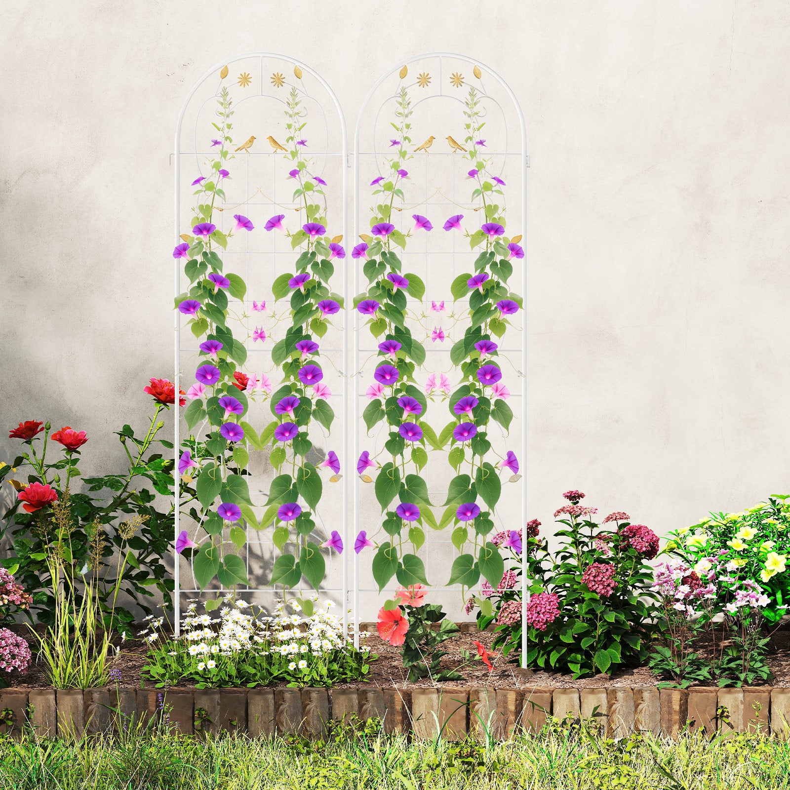 2 Pack 71 x 20 Inch Metal Garden Trellis Rustproof Plant Support for Climbing Plants-White