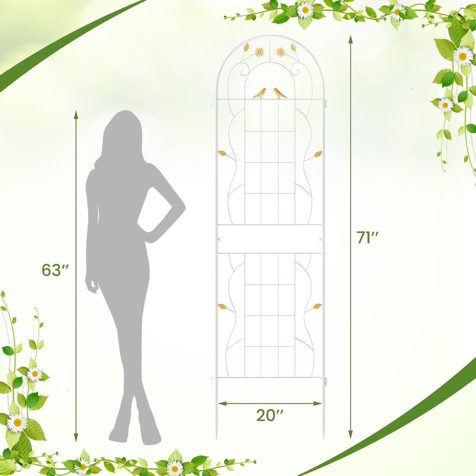 2 Pack 71 x 20 Inch Metal Garden Trellis Rustproof Plant Support for Climbing Plants-White