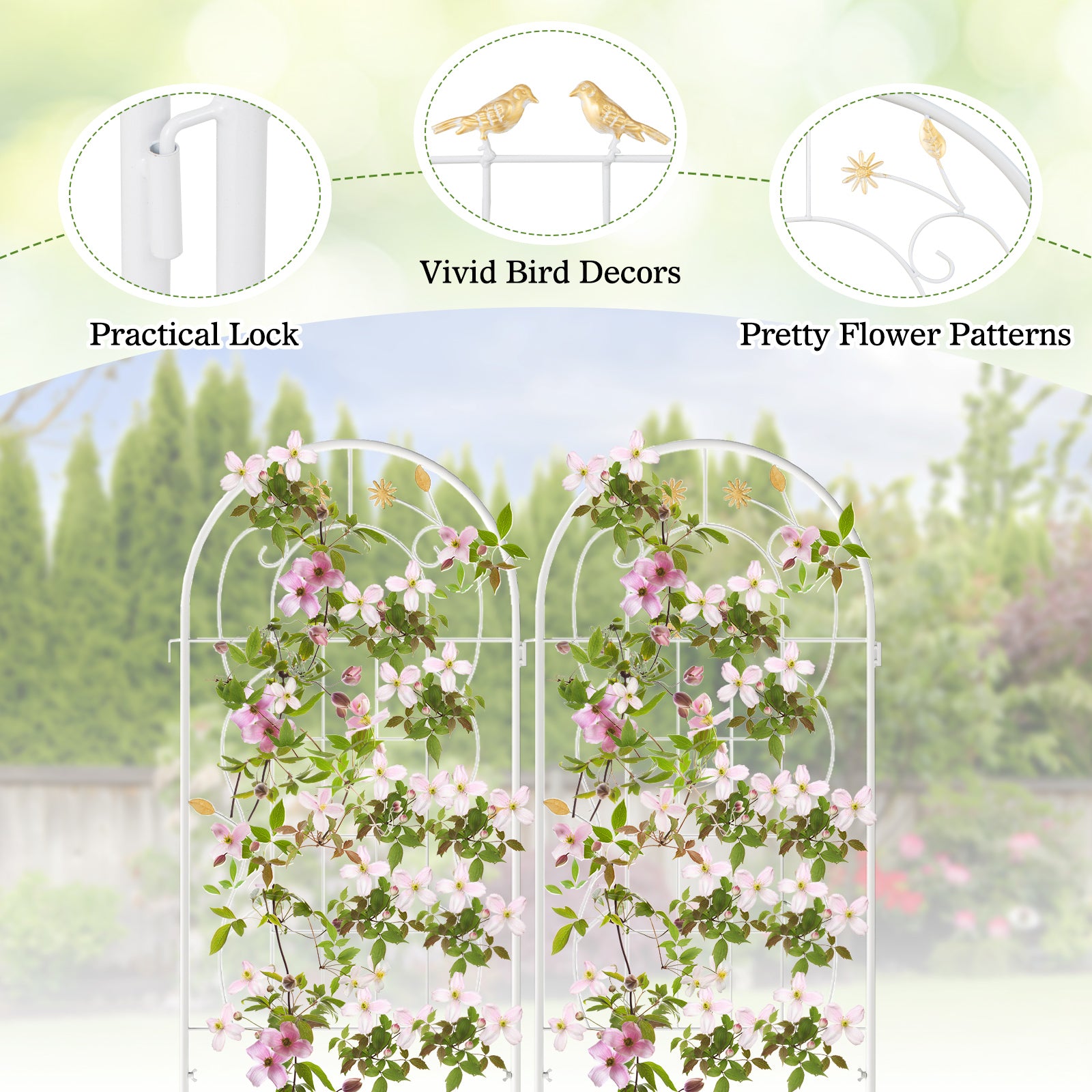 2 Pack 71 x 20 Inch Metal Garden Trellis Rustproof Plant Support for Climbing Plants-White