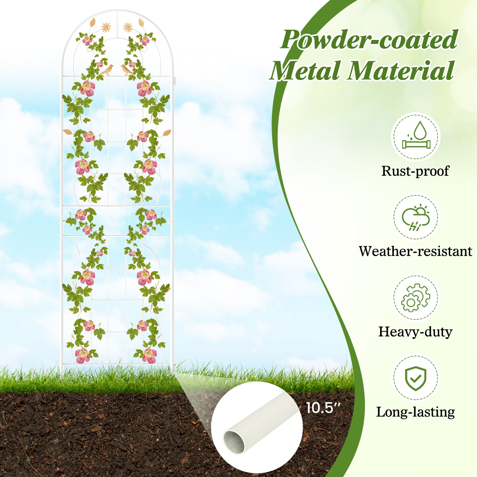 2 Pack 71 x 20 Inch Metal Garden Trellis Rustproof Plant Support for Climbing Plants-White