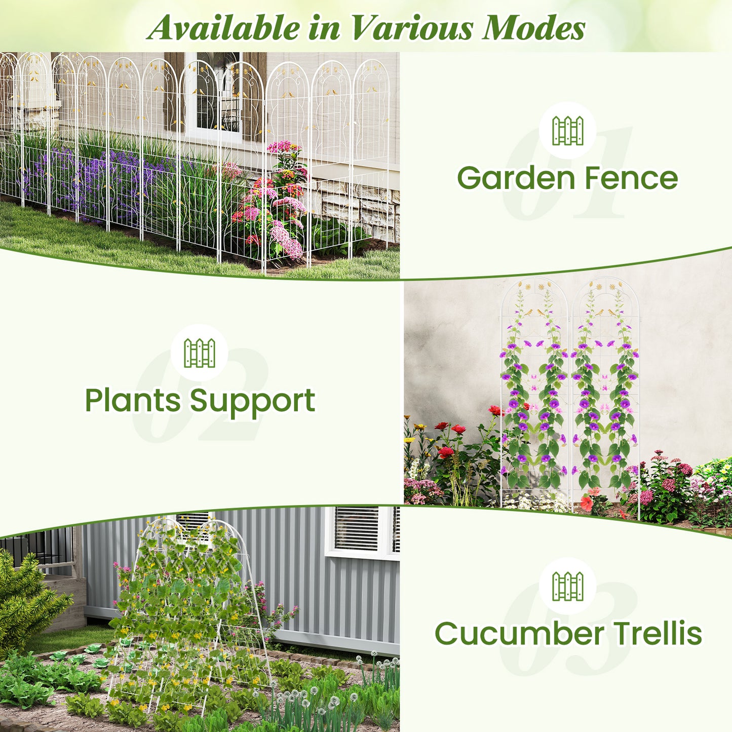 2 Pack 71 x 20 Inch Metal Garden Trellis Rustproof Plant Support for Climbing Plants-White