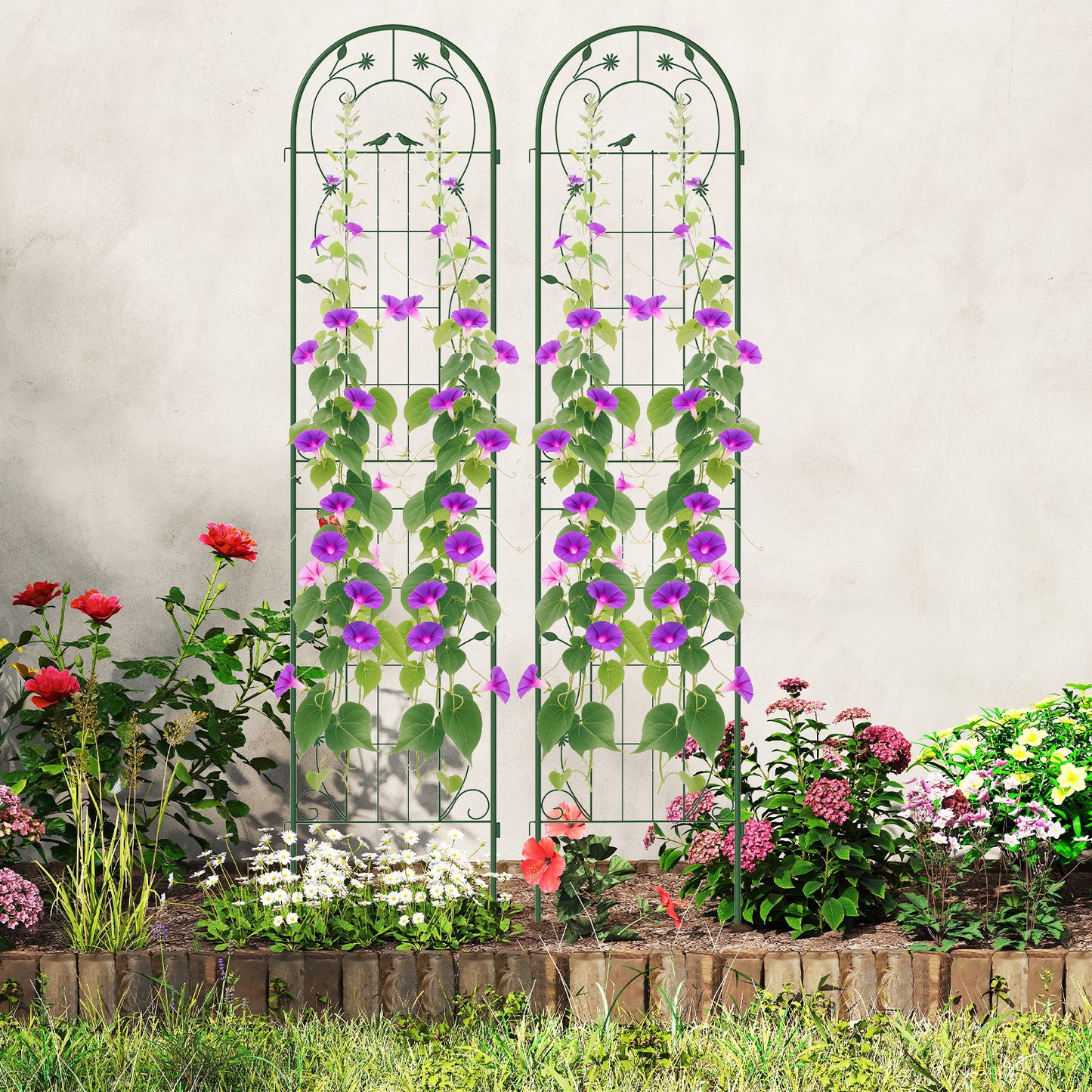 2 Pack 86.5 x 20 Inches Metal Garden Trellis for Climbing Plants-Green