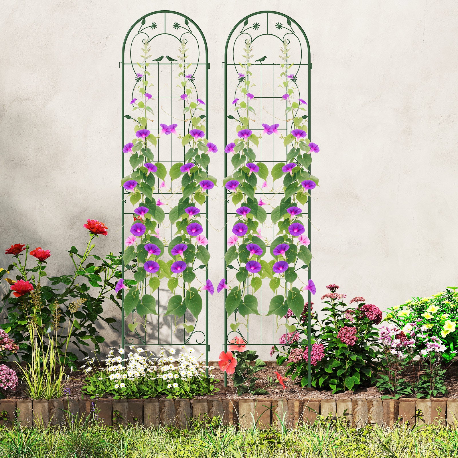 2 Pack 86.5 x 20 Inches Metal Garden Trellis for Climbing Plants-Green