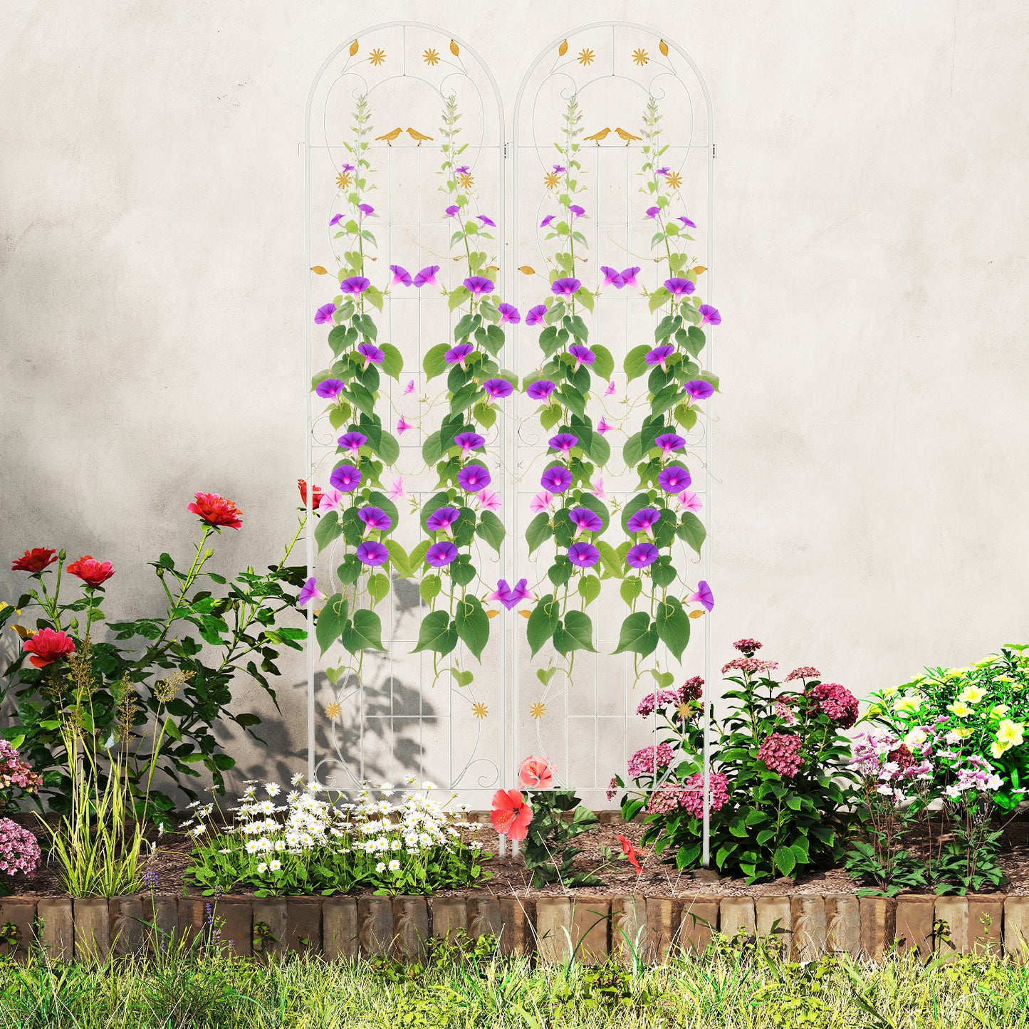 2 Pack 86.5 x 20 Inches Metal Garden Trellis for Climbing Plants-White