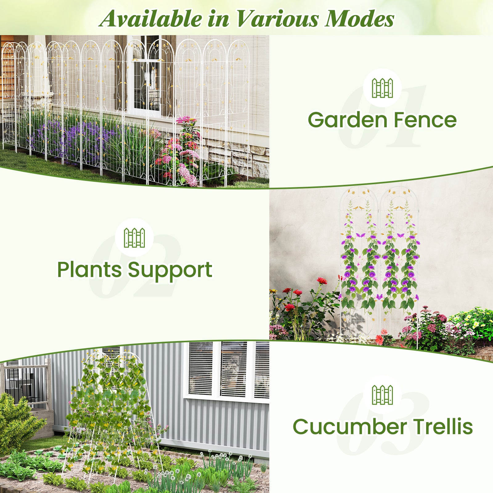 2 Pack 86.5 x 20 Inches Metal Garden Trellis for Climbing Plants-White