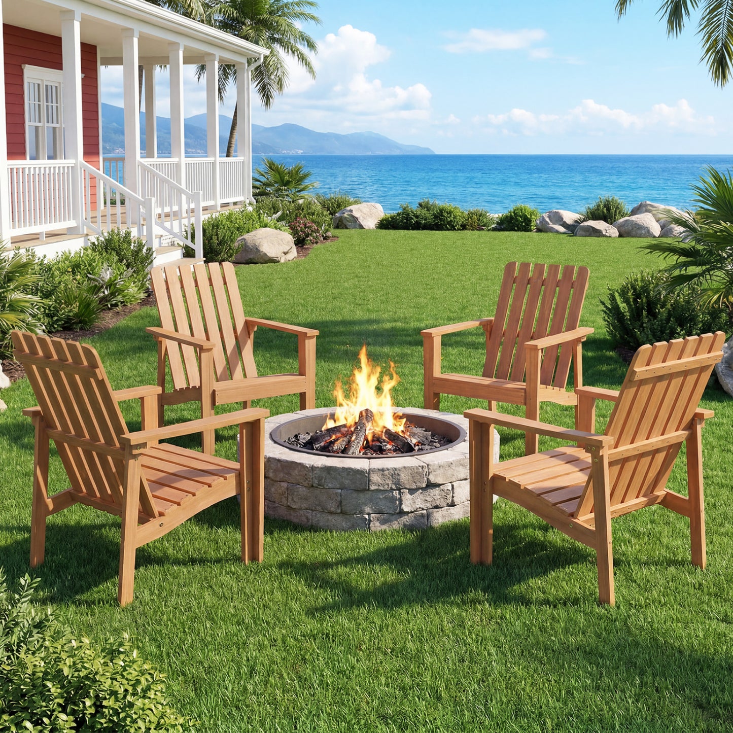 Acacia Wood Patio Dining Chair with Curved Seat & Armrests
