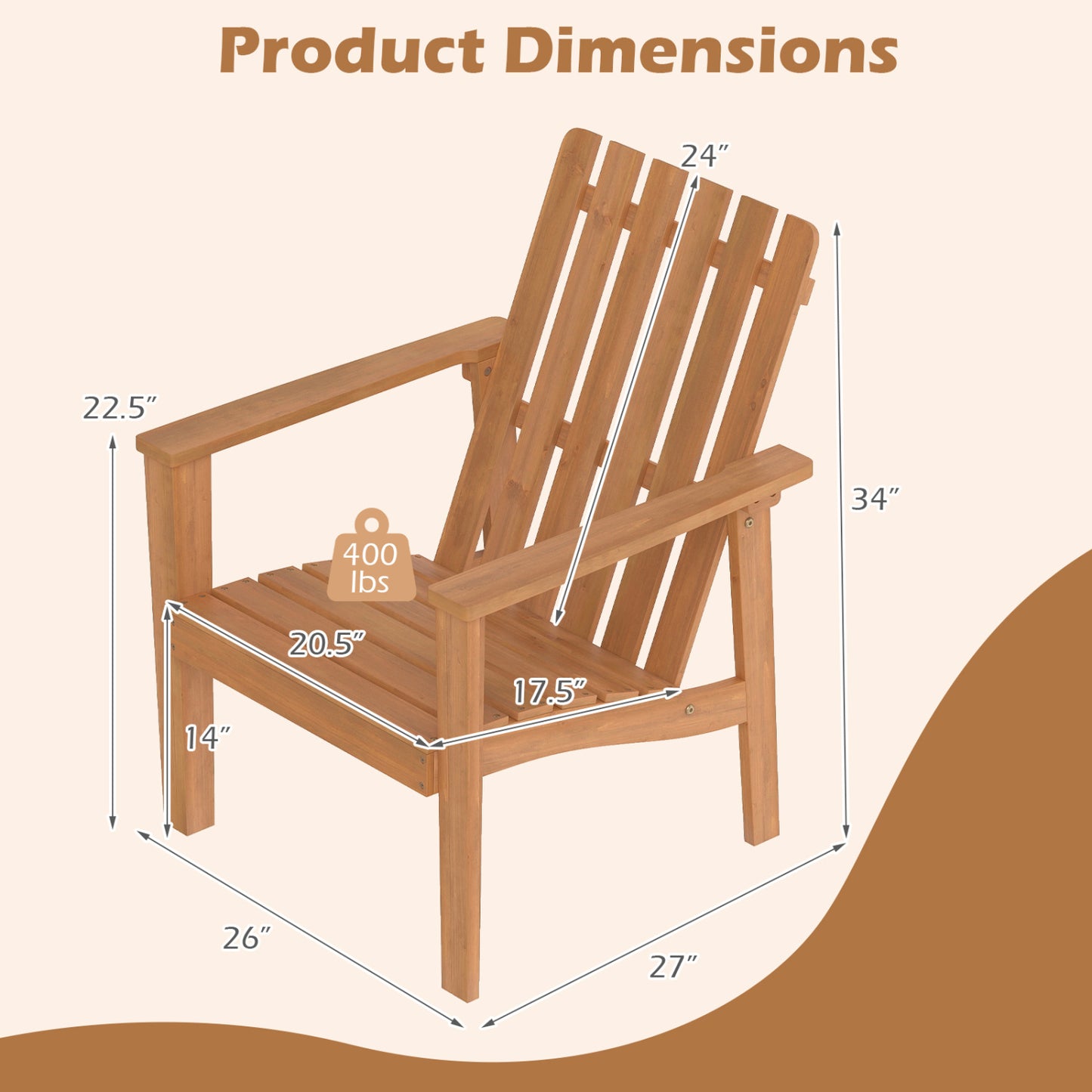 Acacia Wood Patio Dining Chair with Curved Seat & Armrests