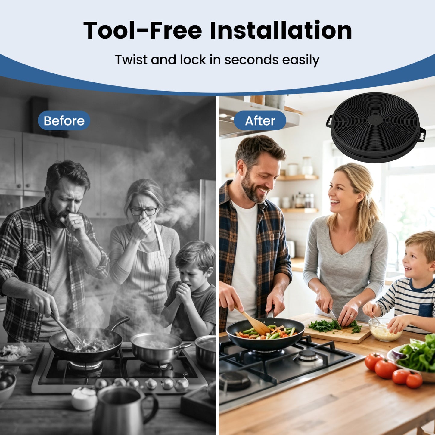 Activated Carbon Filter for Ductless Range Hood with Twist-Lock
