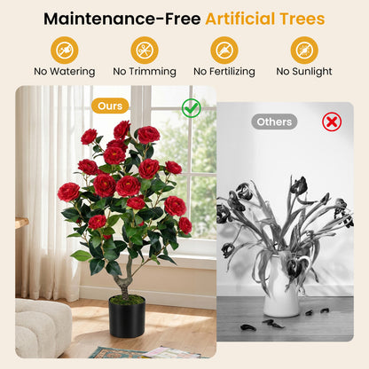 Artificial Camellia Tree in Cement Pot - 35.5" (2-Pack)