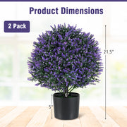 2 Pack Artificial Lavender Topiary Ball Tree Faux Shrub Bushes with Flowers-Purple
