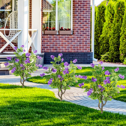 2 Pack Artificial Locust Flower Trees 39 Inch Fake Evergreen Shrubs with Ground Spikes-Purple