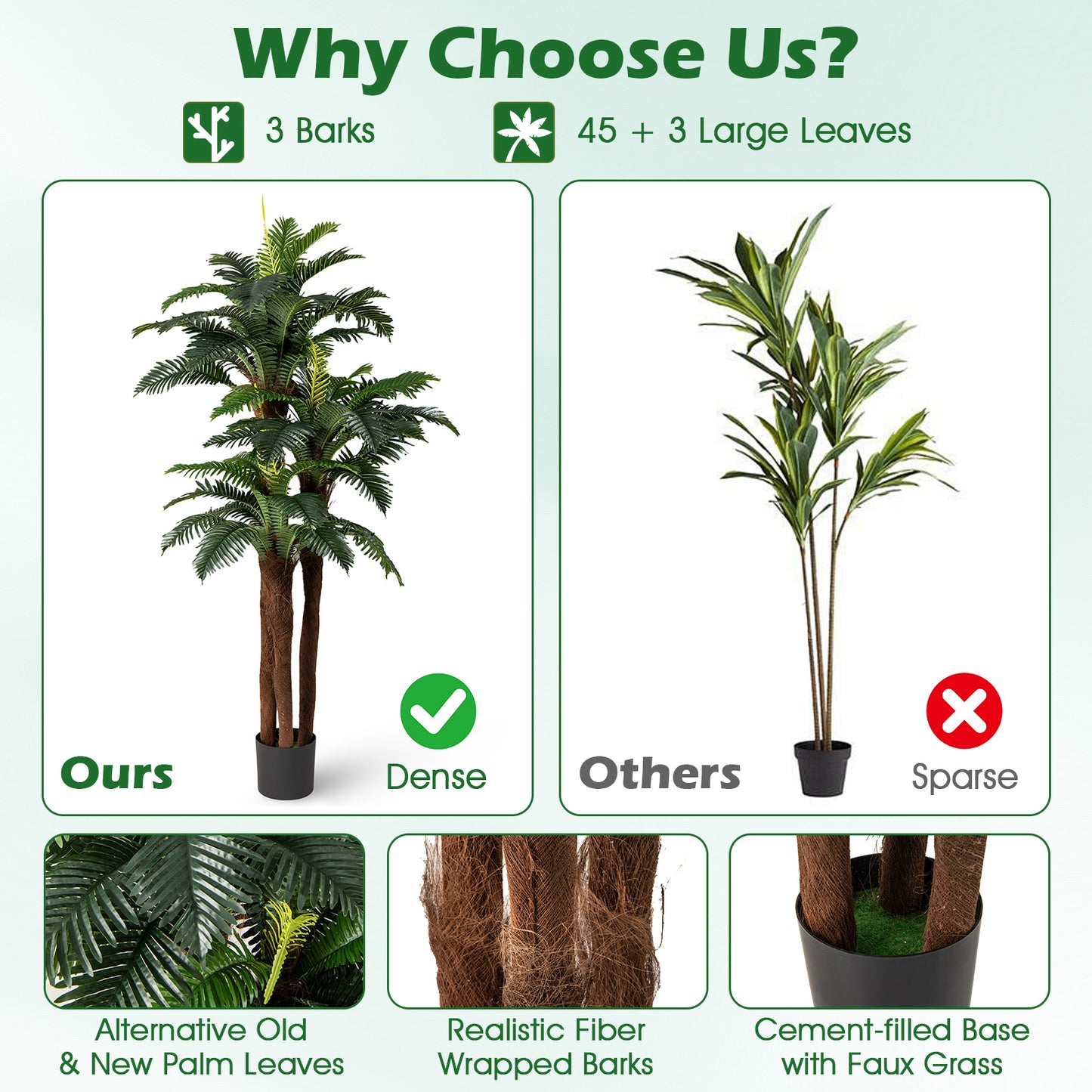 2 Pack Artificial Palm Tree 6.3 ft Tall with Adjustable Leaves