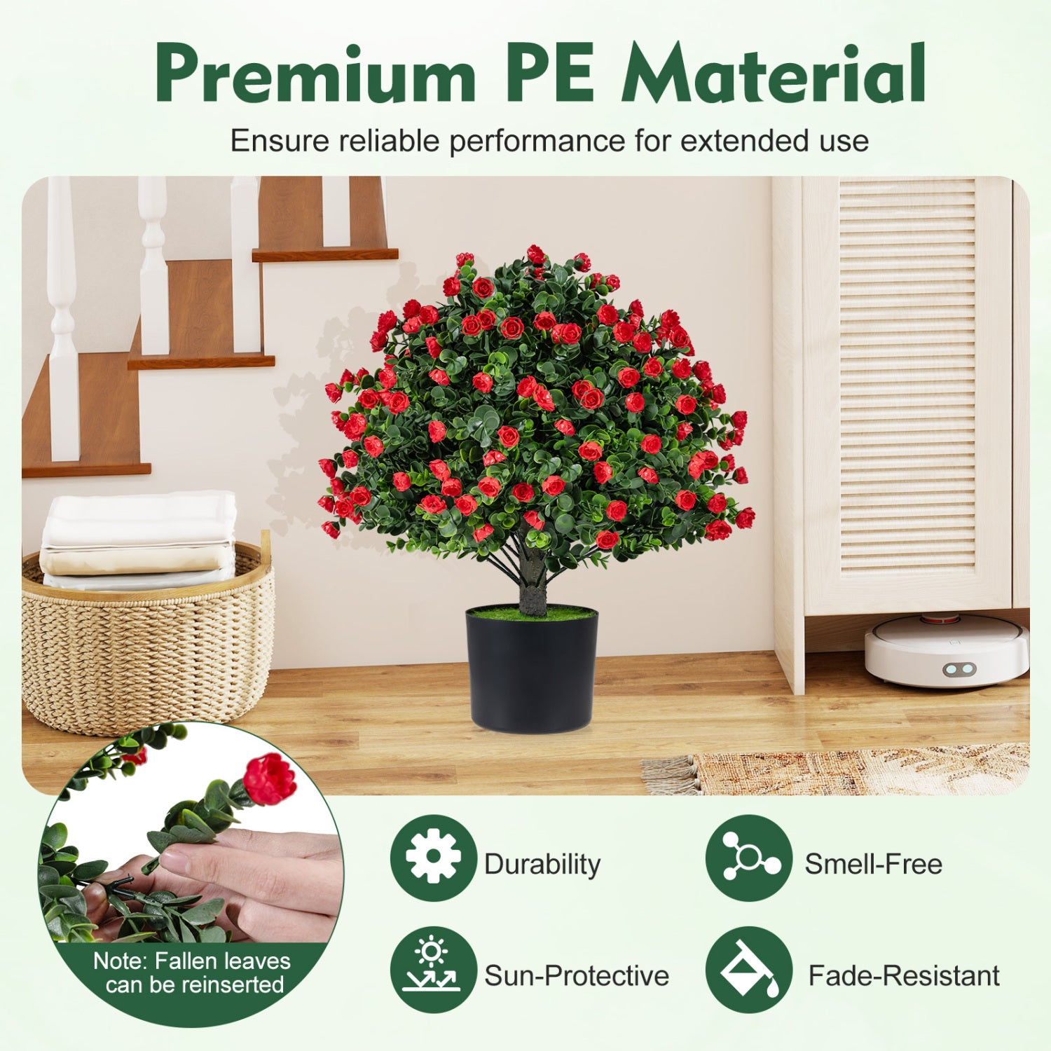 2 Pack Artificial Rose Topiary Ball Trees with PP Cement