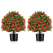 2 Pack Artificial Rose Topiary Ball Tree Faux Shrub Bushes with Flowers-Red