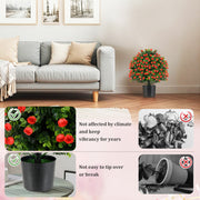 2 Pack Artificial Rose Topiary Ball Tree Faux Shrub Bushes with Flowers-Red