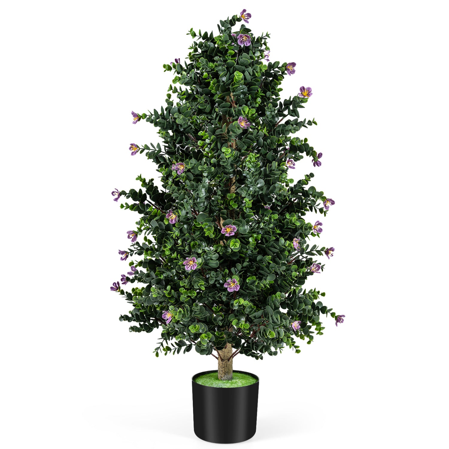 2 Pack Artificial Topiary Cone Tree Faux Potted Shrub Plant with 49 Flowers