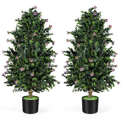 2 Pack Artificial Topiary Cone Tree Faux Potted Shrub Plant with 49 Flowers