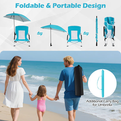 2 Pack Beach Umbrella Chair for Adults with Adjustable Parasol-Blue