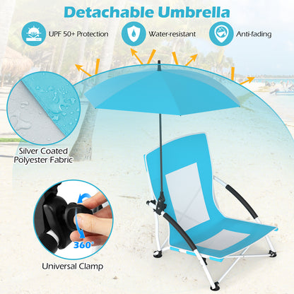 2 Pack Beach Umbrella Chair for Adults with Adjustable Parasol-Blue