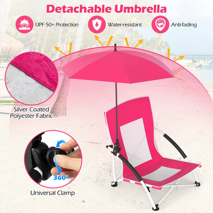 2 Pack Beach Umbrella Chair for Adults with Adjustable Parasol-Pink