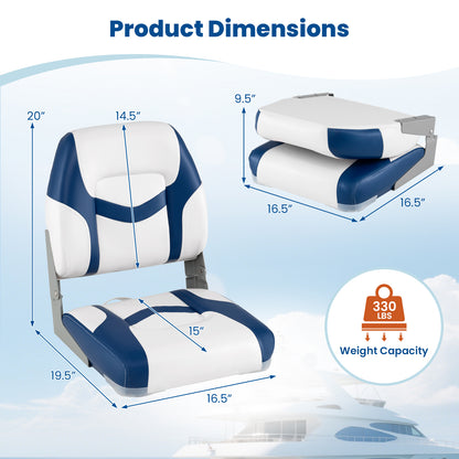 2-Pack Boat Seats with Fixing Bolts and Hinges-Blue