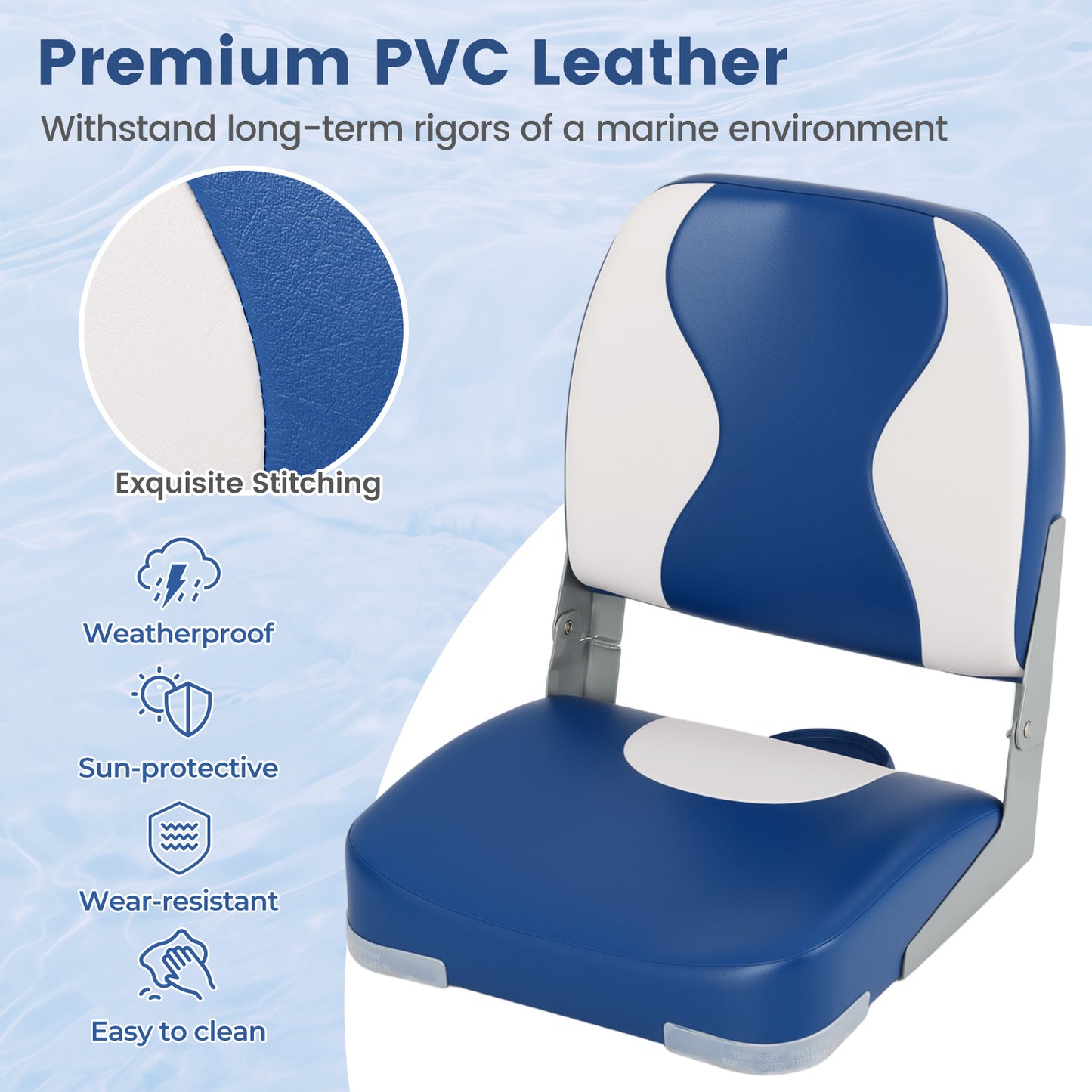 2-Pack Boat Seats with Thick Sponge Padding-Blue