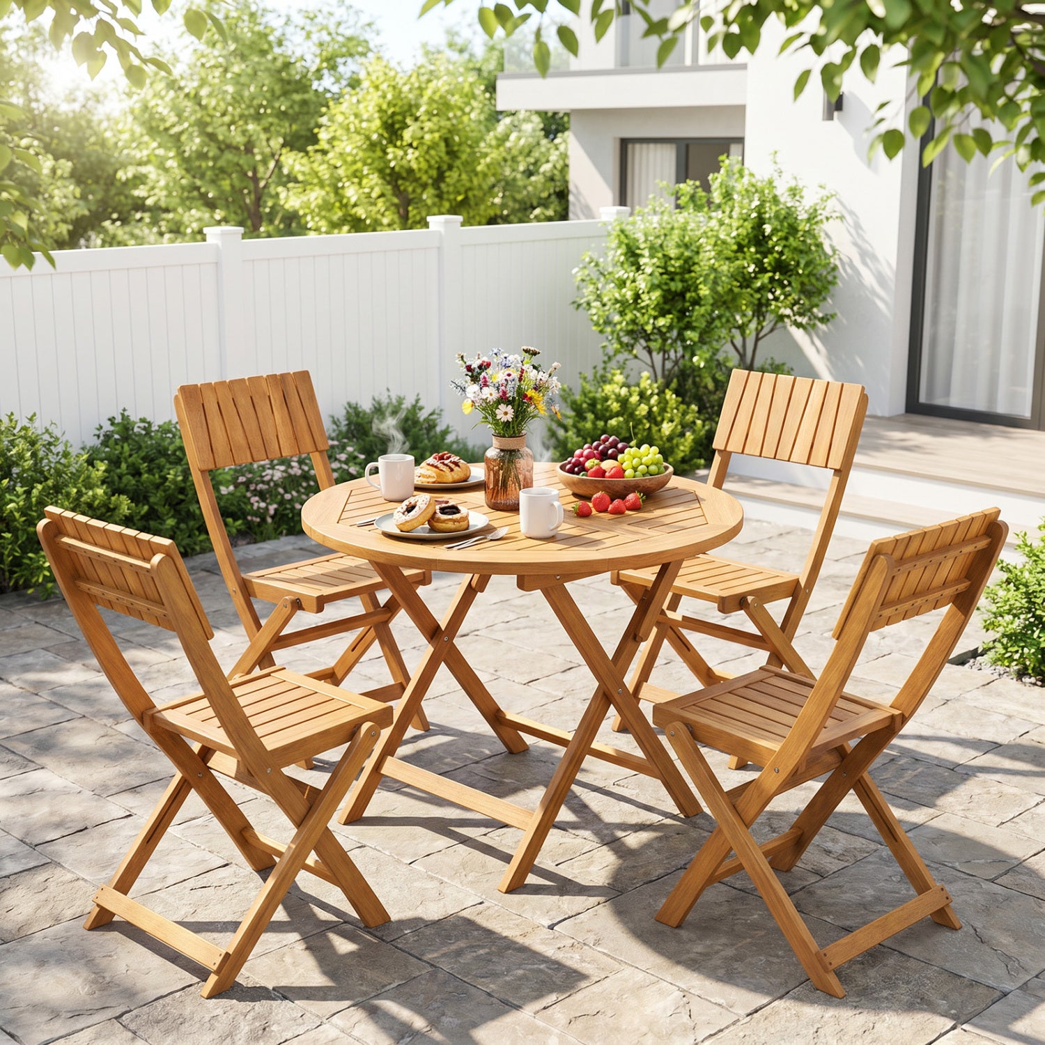 2 Pack Folding Chairs Sturdy Wood Dining Chairs with Slatted Backrest and Seat