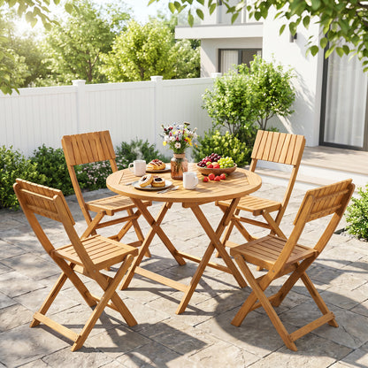 2 Pack Folding Chairs Sturdy Wood Dining Chairs with Slatted Backrest and Seat