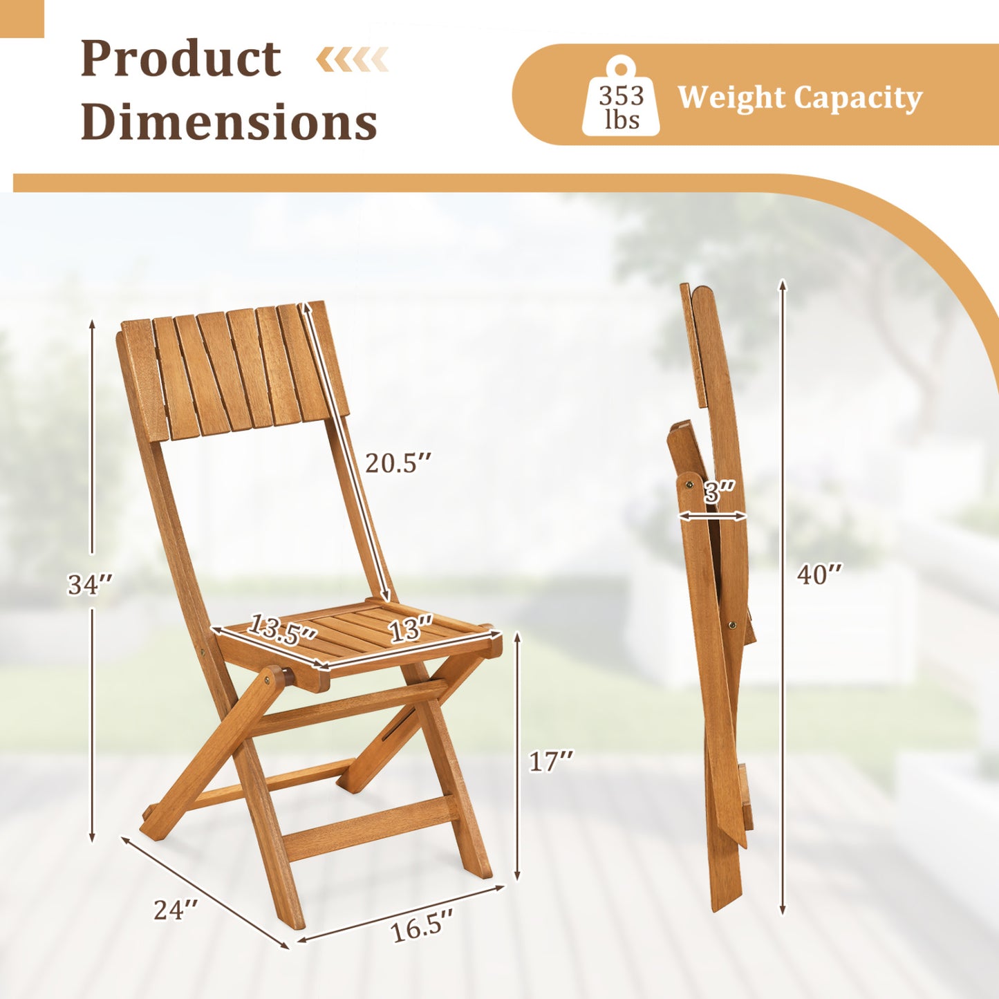 2 Pack Folding Chairs Sturdy Wood Dining Chairs with Slatted Backrest and Seat