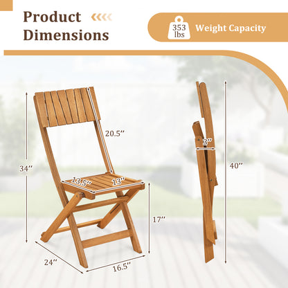 2 Pack Folding Chairs Sturdy Wood Dining Chairs with Slatted Backrest and Seat