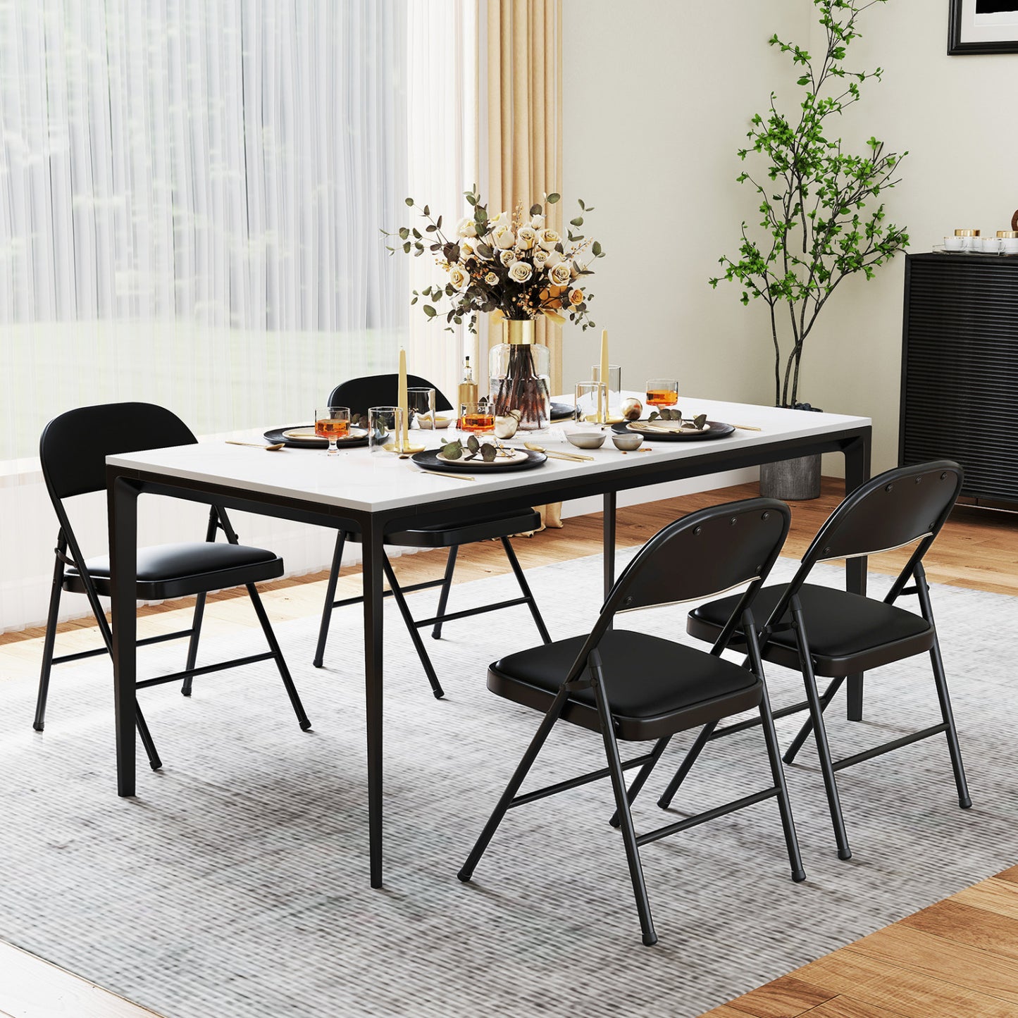 Folding Conference Chairs 4-Pack with Padded Seats - Black