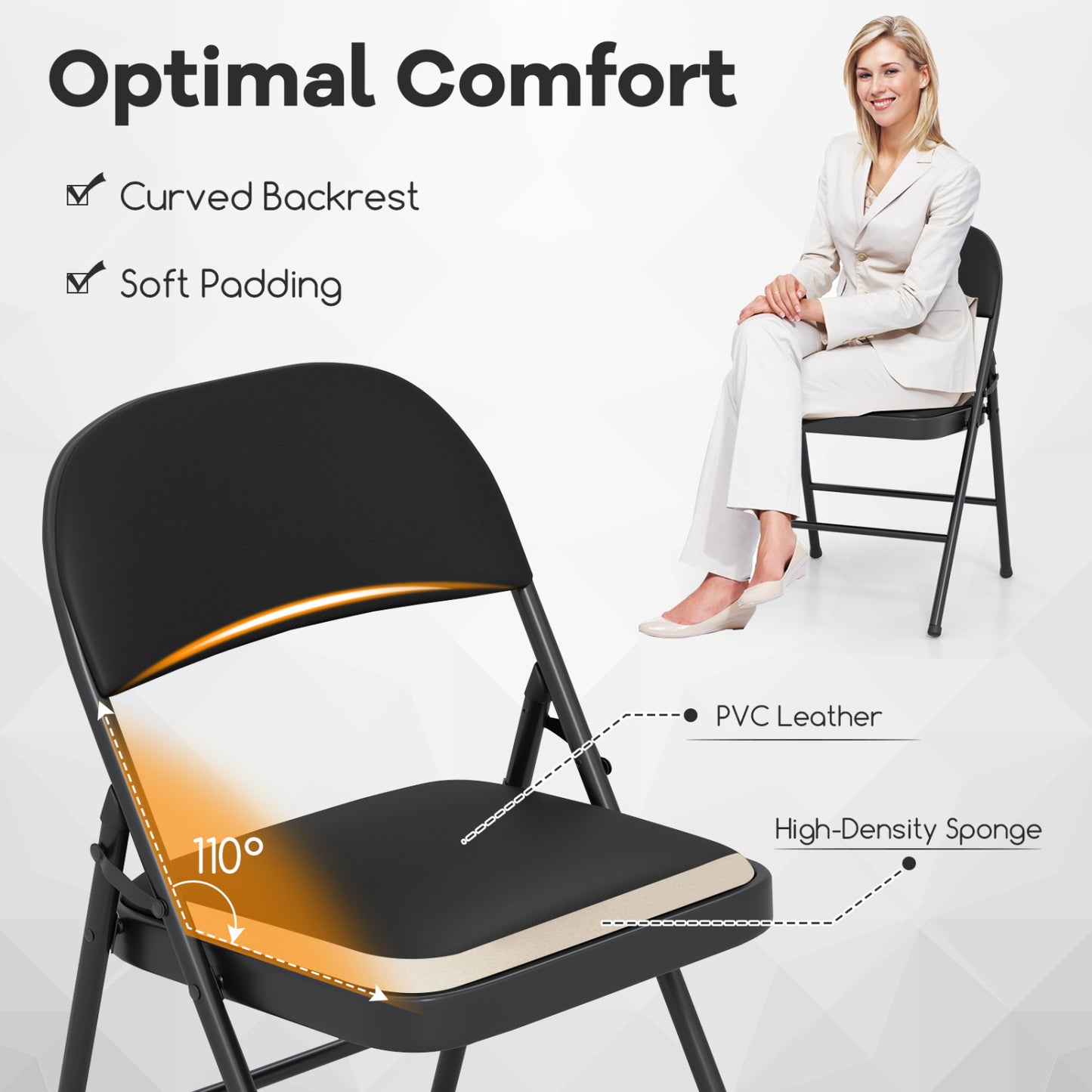 Folding Conference Chairs 4-Pack with Padded Seats - Black